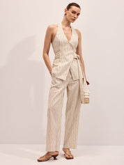 Striped Cotton Linen Halter Vest & Pants Set