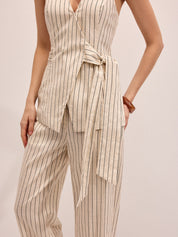 Striped Cotton Linen Halter Vest & Pants Set