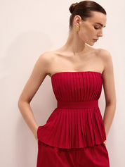 Strapless Pleated Linen Blend Top & Pants Set