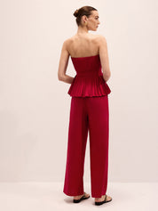 Strapless Pleated Linen Blend Top & Pants Set