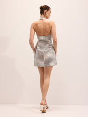 Halter Striped Double Belted Mini Dress