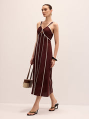 Linen Blend Striped Cami Midi Dress