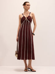 Linen Blend Striped Cami Midi Dress