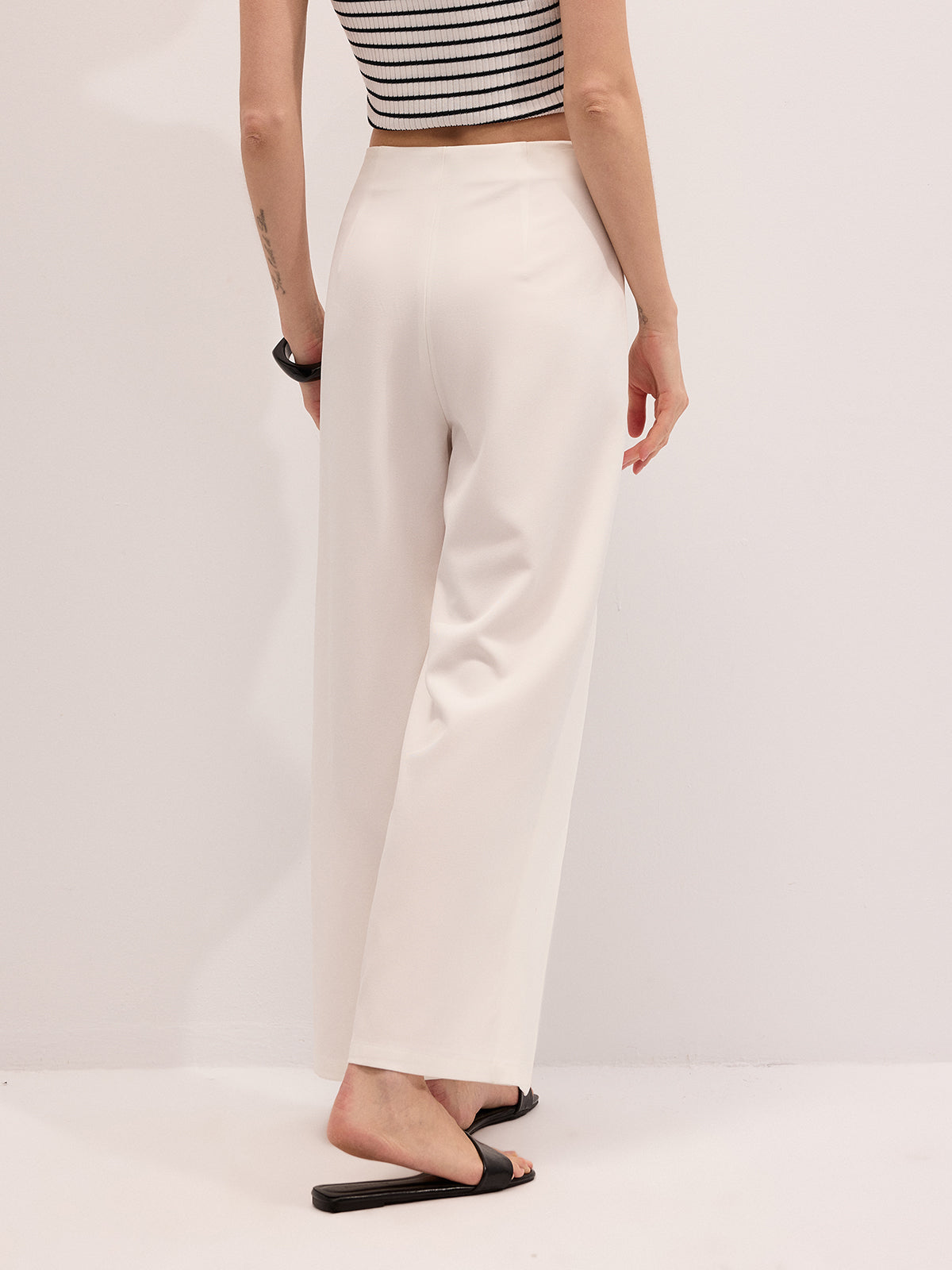 Metal Buckle Wrap Wide Leg Pants