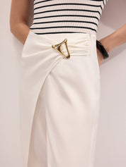 Metal Buckle Wrap Wide Leg Pants