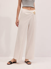 Metal Buckle Wrap Wide Leg Pants