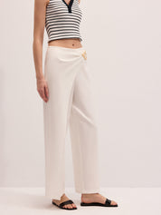 Metal Buckle Wrap Wide Leg Pants