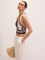 Geometric Print Cropped Halter Tank Top