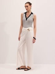 Striped Collared Sleeveless Knit Top