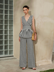 Striped Sleeveless Peplum Top & Pants Set