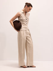 Linen Blend Sleeveless Shirt & Pants Set