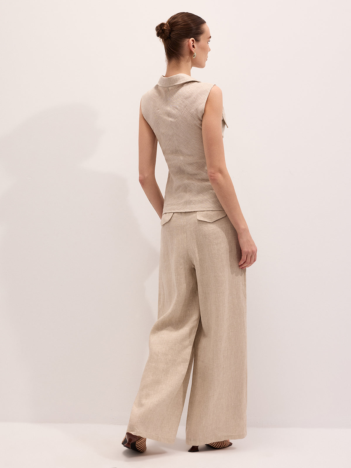 Linen Blend Sleeveless Shirt & Pants Set