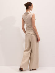 Linen Blend Sleeveless Shirt & Pants Set