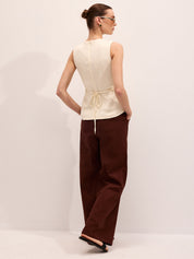 Twisted Sleeveless V-Neck Blouse