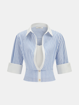 Striped Cotton Blend Cropped Shirt