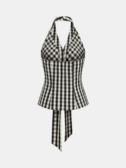 Gingham Halter Tie-Waist Top & Pants Set