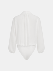 Puff Sleeve Draped Deep V-Neck Bodysuit