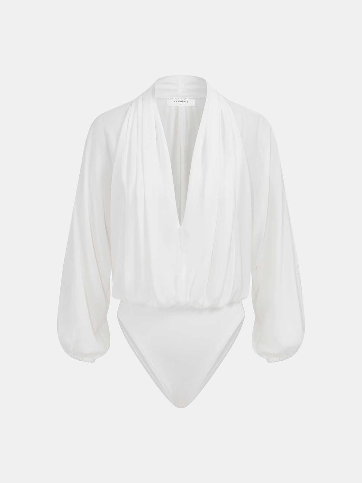 Puff Sleeve Draped Deep V-Neck Bodysuit