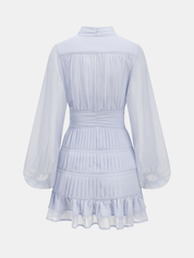 Pleated Button Long Sleeve Ruffled Mini Dress