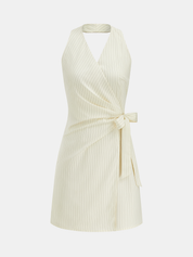 Striped Halter Wrap Tie Mini Dress