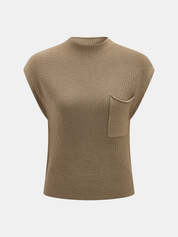 Sleeveless Mock Neck Pocket Knit Top