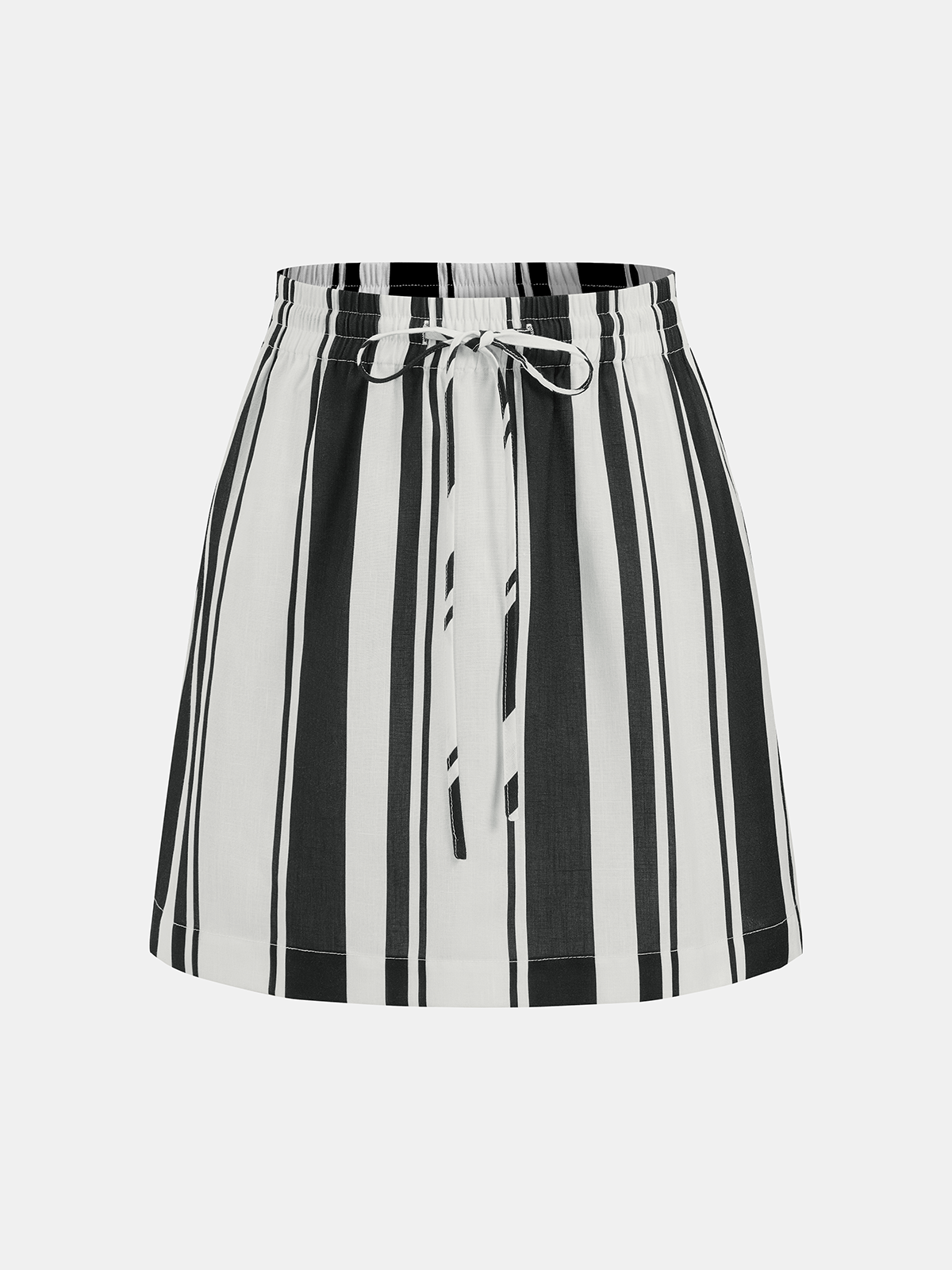 Vertical Striped Shirt & Drawstring Mini Skirt Set