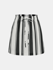 Vertical Striped Shirt & Drawstring Mini Skirt Set