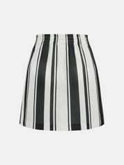 Vertical Striped Shirt & Drawstring Mini Skirt Set