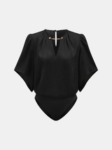 Chain Detail V-Neck Flutter Sleeve Bodysuit
