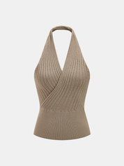 Halter Ribbed Wrap Knit Vest