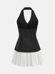 Halter Buttoned Vest & Pleated Mini Skirt Set