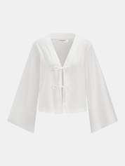 Cotton Tie-Front Blouse & Ruffled Shorts Set