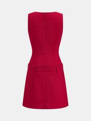 Belted V-Neck Sleeveless Mini Dress