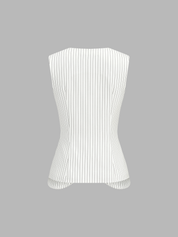 Pinstripe Asymmetric Button Vest & Shorts Set