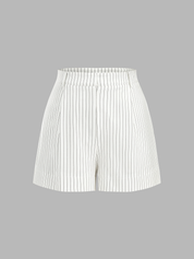 Pinstripe Asymmetric Button Vest & Shorts Set