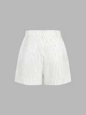 Pinstripe Asymmetric Button Vest & Shorts Set