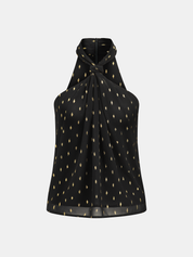 Metallic Polka Dot Sheer Chiffon Halter Neck Top