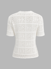 Frog Button Crochet Knit Short Sleeve Top