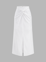 Cotton Linen Twisted Slit Midi Skirt