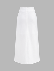 Cotton Linen Twisted Slit Midi Skirt