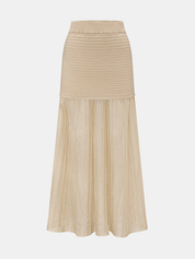 High Waist Patchwork Pleated Midi Skirt