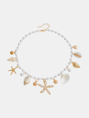 Starfish Shell Pearl Charm Necklace