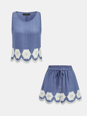 Daisy Embroidered Tank Top & Shorts Set