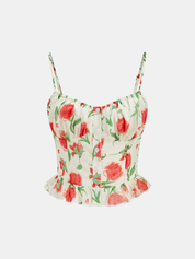 Floral Print Button Front Ruffled Cami Top