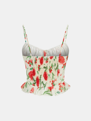 Floral Print Button Front Ruffled Cami Top