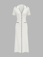 Contrast Trim Button Front Knit Maxi Dress