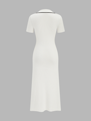 Contrast Trim Button Front Knit Maxi Dress