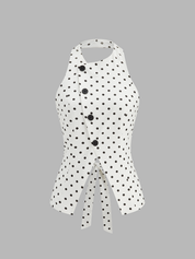 Polka Dot Halter Decorative Button Tie-Back Top