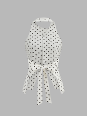 Polka Dot Halter Decorative Button Tie-Back Top