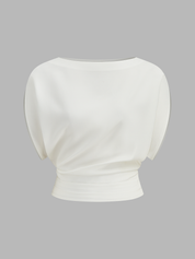 Ruched Cinched Waist Boat Neck Blouse